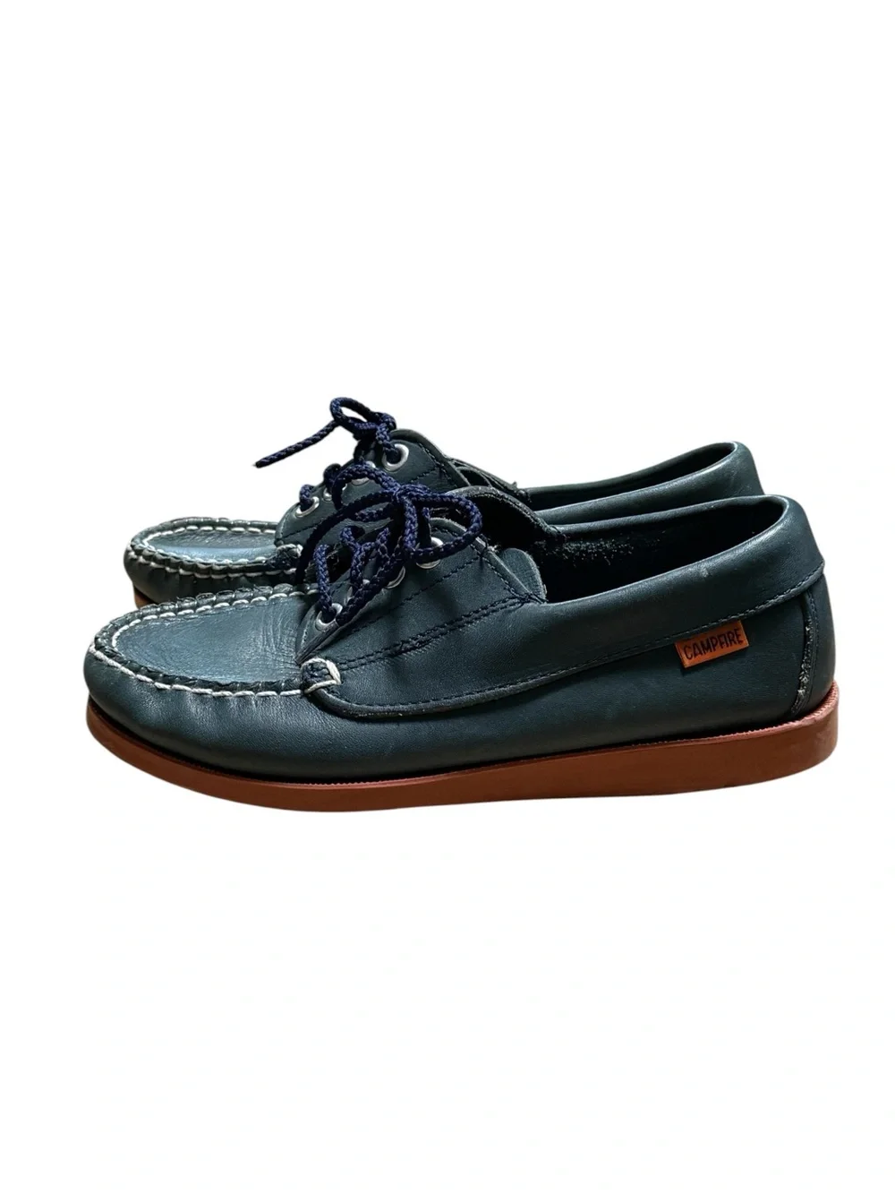 Kids Navy Leather Moccasin Shoes